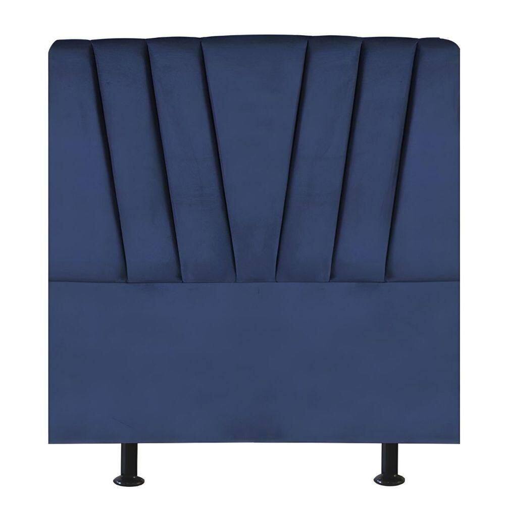 Cabeceira Estofada De Cama Casal 140 Cm Ariel Veludo Azul Marinho