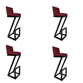 Kit 04 Banqueta Alta Z Base De Ferro Suede Marsala D`classe Decor