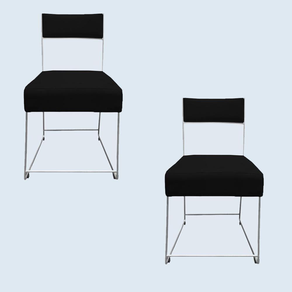 Kit 02 Cadeiras Atena Base De Ferro Maciço Prata Veludo Preto D`classe Decor