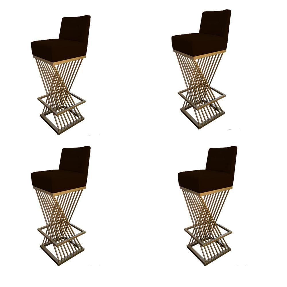 Kit 04 Banquetas Luma Base De Ferro Sued Marrom D`classe Decor