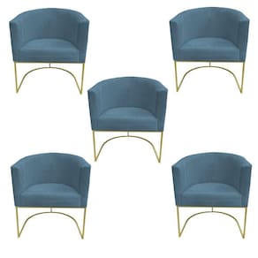 Kit 05 Poltronas Paola Base De Ferro Sued Azul Tiffany D`classe Decor