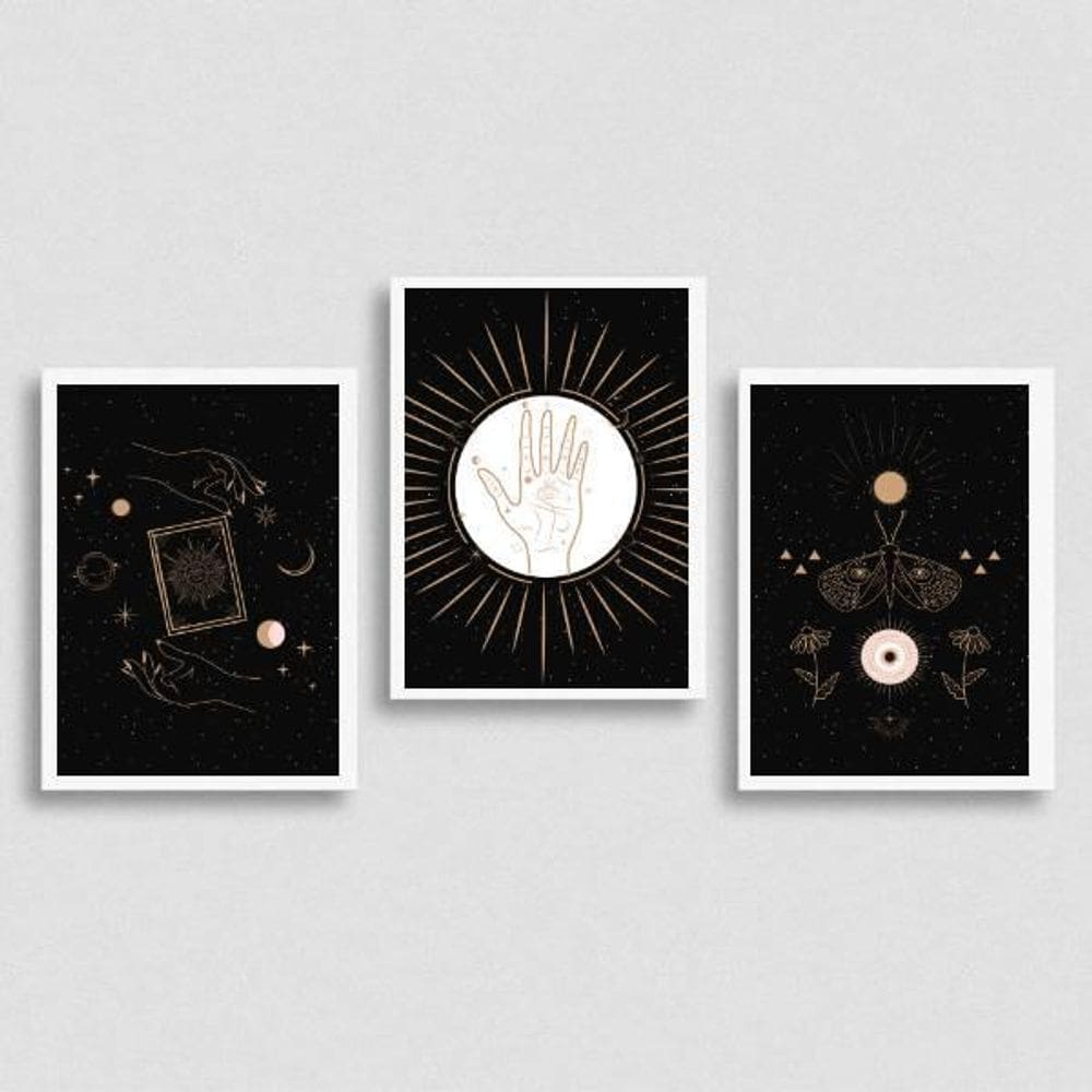 Kit 3 Quadros Místicos 45X34Cm - Com Vidro Moldura Branca