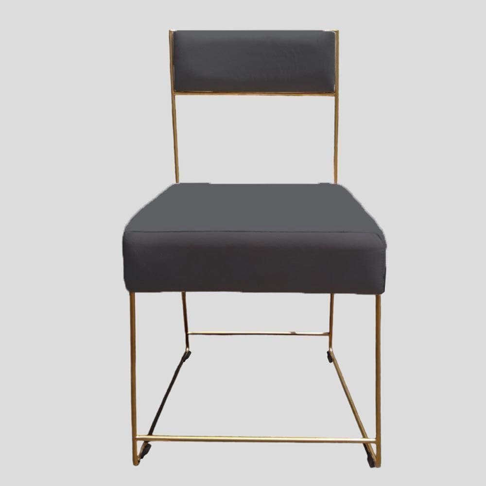 Cadeira Atena Base De Ferro Maciço Dourada Suede Grafite D`classe Decor