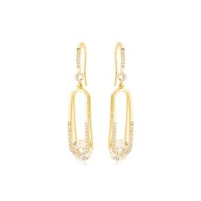 Brinco Luxuoso Gancho Cravejado Com Ponto De Luz Banhado A Ouro 18k