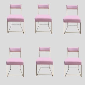 Kit 06 Cadeiras Atena Base De Ferro Maciço Dourada Suede Rosa Bebê D`classe Decor