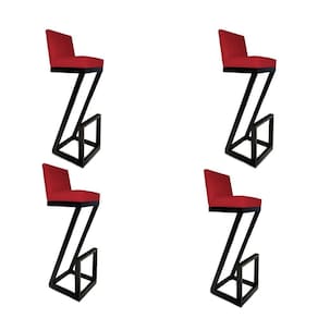 Kit 04 Banqueta Alta Z Base De Ferro Suede Vermelho D`classe Decor
