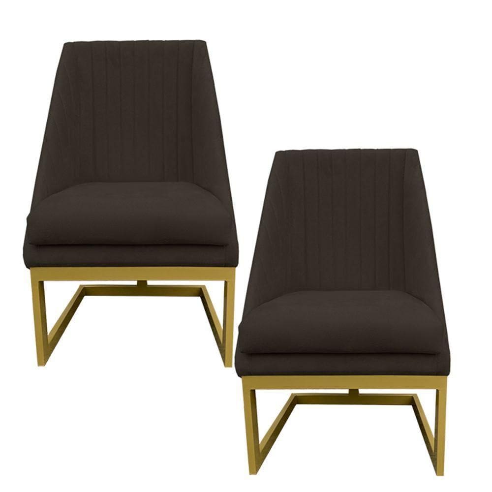 Kit 02 Cadeiras Para Sala De Jantar Ana Base De Ferro Suede Marrom D`classe Decor