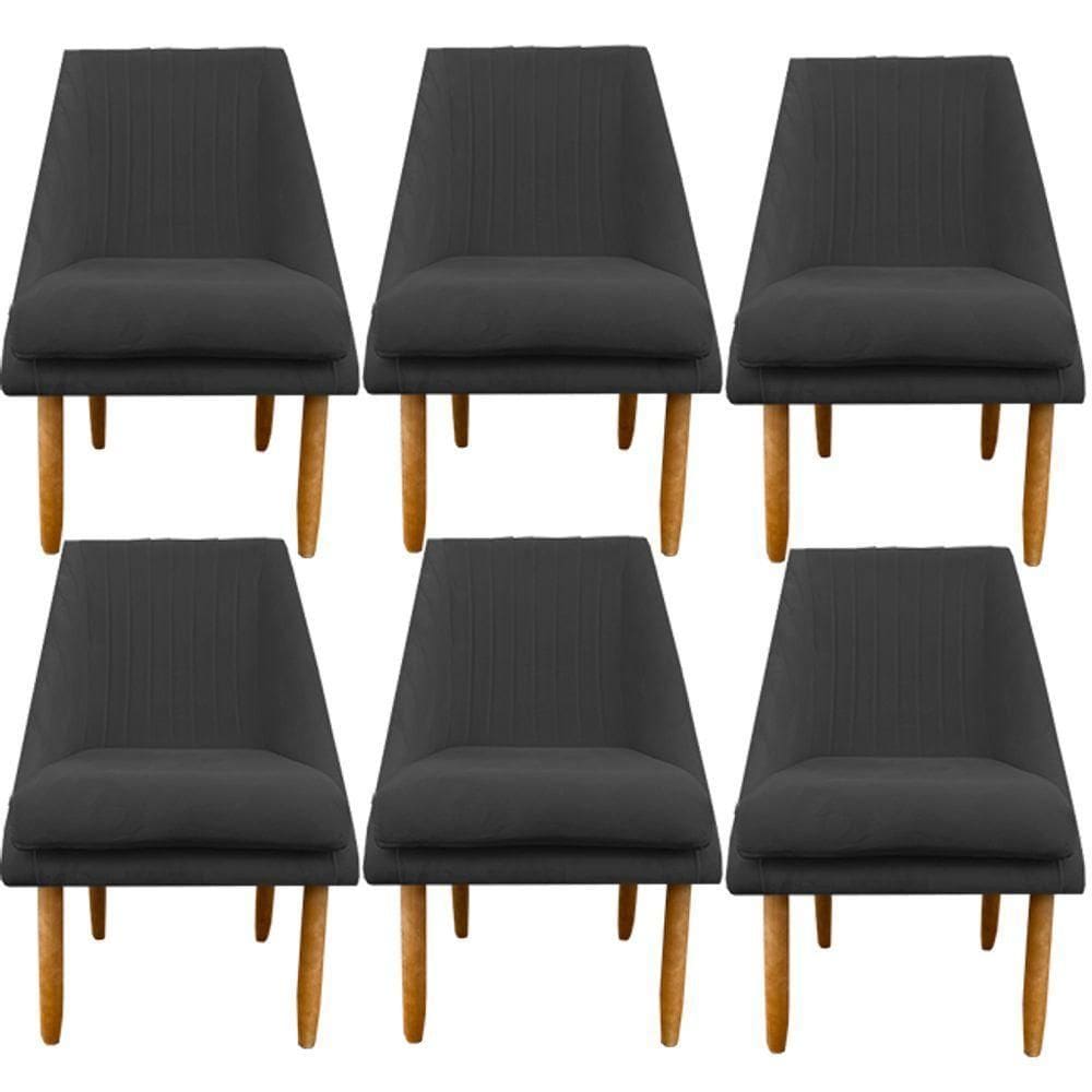 Kit 06 Cadeiras Para Sala De Jantar Ana Pés Palito Suede Grafite D`classe Decor