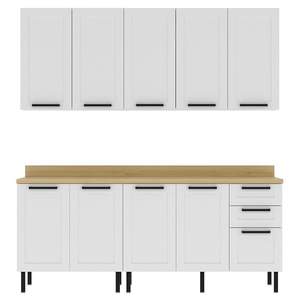 Cozinha Modulada 6 Pecas 200 Cm Mdf Branco Carvalho Tecno Mobili