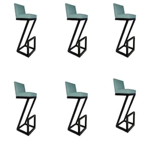 Kit 06 Banqueta Alta Z Base De Ferro Suede Azul Tiffany D`classe Decor