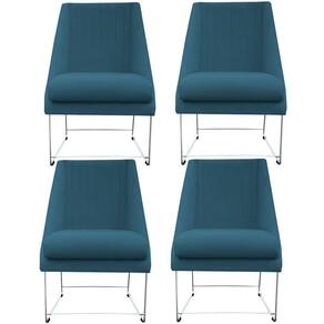 Kit 04 Cadeiras Ana Base De Ferro Prata Suede Azul Tiffany D`classe Decor