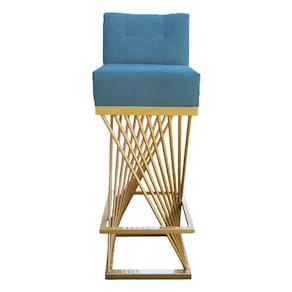 Banqueta Luma Base De Ferro Sued Azul Tiffany D`classe Decor