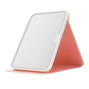 Espelho Maquiagem LED Rosa Portátil Touch Recarregável USB