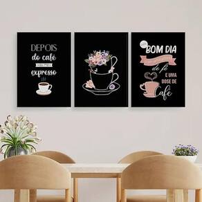 Kit 3 Quadros Café Com Uma Pitada De Fé 45X34Cm Vidro Preta
