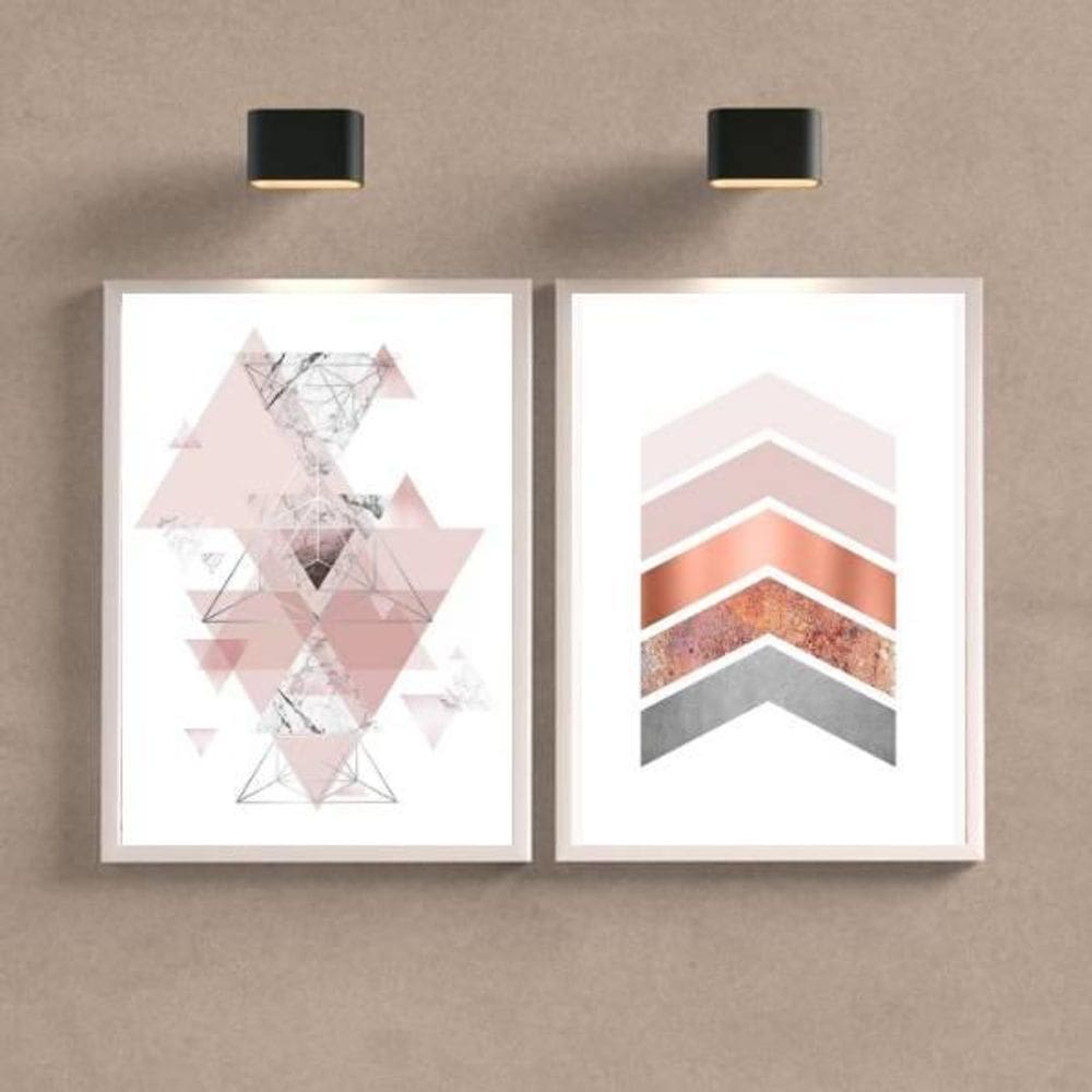 Kit 2 Quadros Abstratos Geométricos Rosê 24X18Cm - Com Vidro