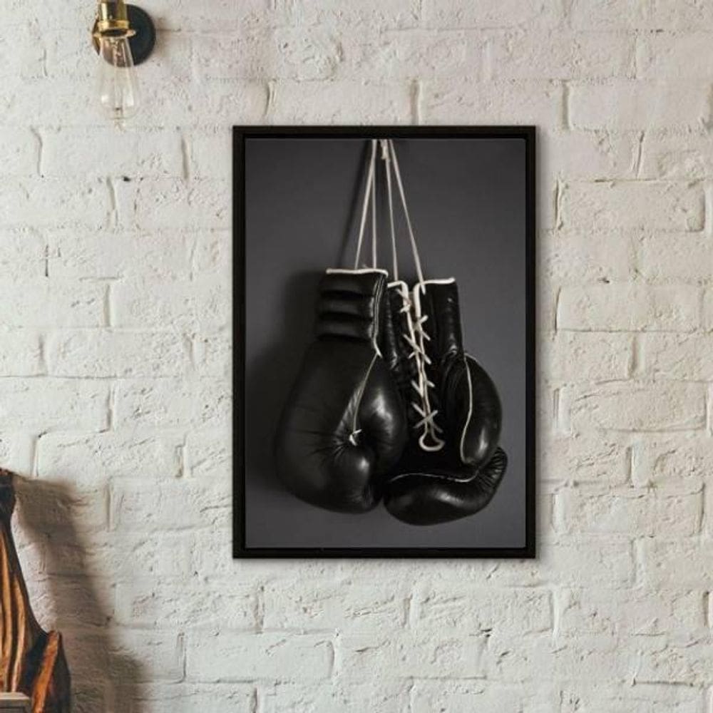 Quadro Decorativo Luva De Boxe Preta 24X18 Com Vidro - Preta