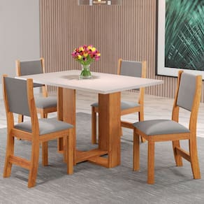 Mesa de Jantar 4 Lugares Kerolin Marrom/Blonde/Veludo Cinza - Pnr Móveis
