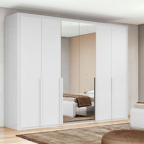 Guarda Roupa Casal Ambiente Imperatore 6 Portas Branco Brilho com Kit Sapateira e Espelho – Lopas