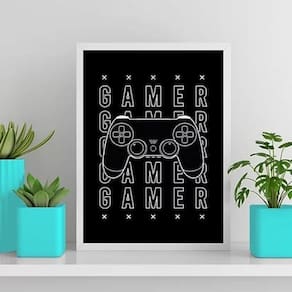 Quadro Gamer Console Preto E Branco 24X18Cm