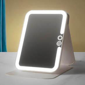 Espelho Portátil Branco com Luz LED Capa Protetora Touch USB