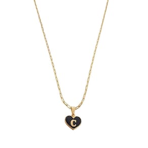 Colar Cartier 50Cm Coração Negro Letra C Banhado Ouro 18K