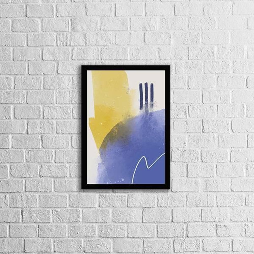 Quadro Abstrato Azul E Amarelo Iii 45X34Cm Com Vidro Preta