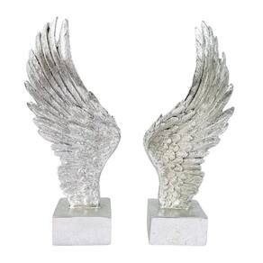 Escultura Asa De Anjo Decorativa Prata 25X11X6Cm Kit 2Pc