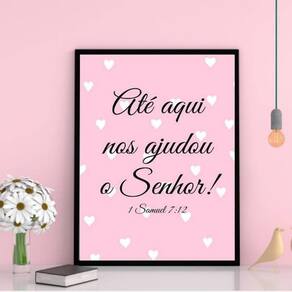 Quadro Até Aqui Nos Ajudou O Senhor 45X34 C/Vidro - Preta