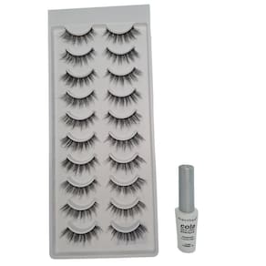Kit Macrilan Cola Cílios Postiços+Cílios 3D 10 Pares 8D008