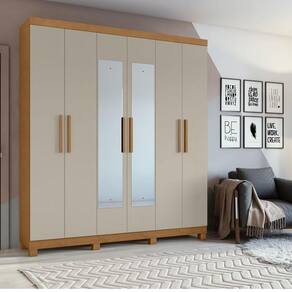 Guarda Roupa Solteiro Ambiente Jazz 6 Portas Amêndoa Clean Off White com Espelho e Pés – Lopas