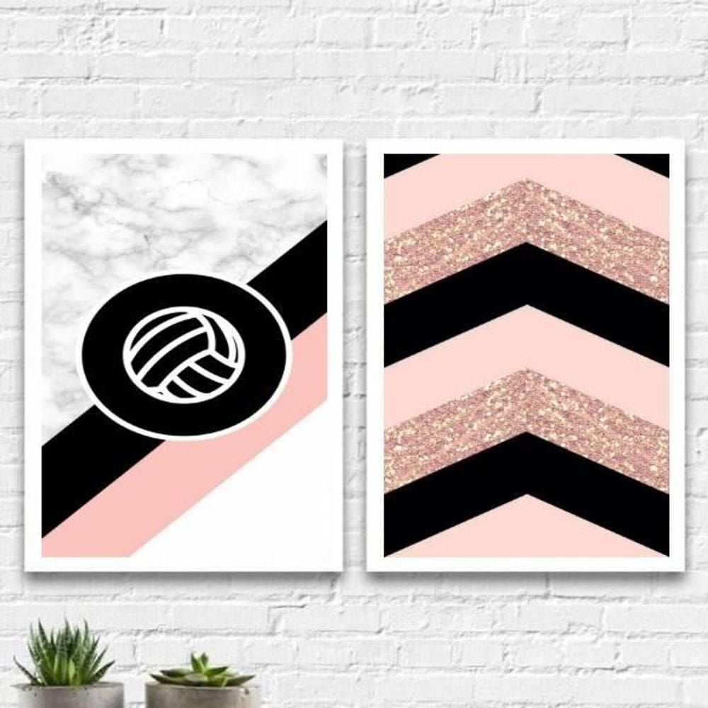 Kit 2 Quadros Geométricos Bola De Volley 33X24Cm