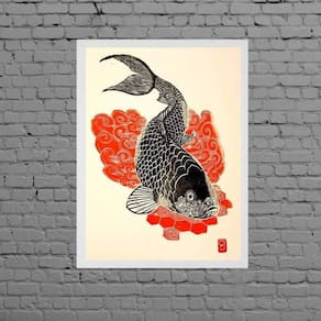 Quadro Decorativo Carpa Japonesa 33X24Cm Moldura Branca