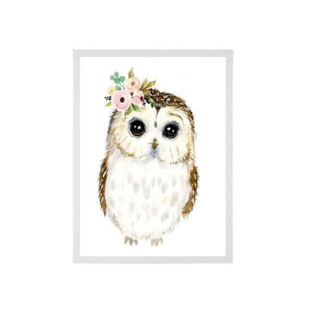 Quadro Decorativo Infantil Corujinha Moldura Branca 24X18Cm