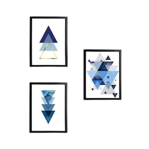Quadro Decorativo Geométrico Triângulo Azul 24X18Cm 3 Peças