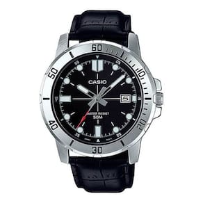 Relógio Masculino Casio Prata Fundo Preto Pulseira De Couro