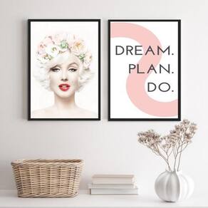 Kit 2 Quadros Marilyn Dream Plan Do 24X18Cm Moldura Preta