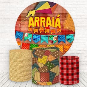 Painel Redondo E Capas Tecido 3D Junino Arraiá Fkpc-545