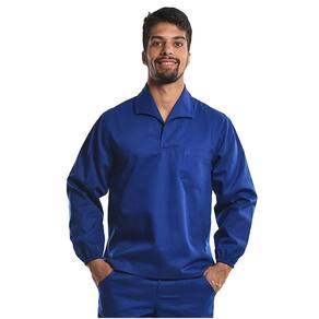 Camisa Profissional Fechada Mangas Longas Gola Italiana Elástico Punhos Azul Royal