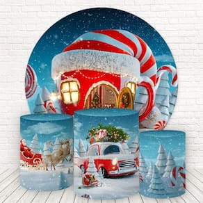 Painel Redondo E Capas Tecido Sublimado Natal Fkpc-1024
