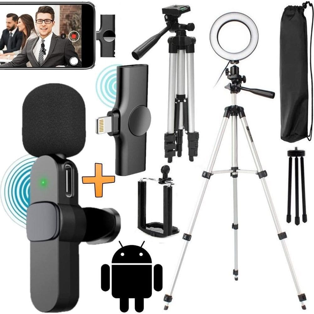 Kit Blogueiro Tripé Câmera Suporte Celular + Microfone Sem