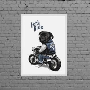 Quadro Decorativo Pug Lets Ride 33X24Cm - Com Vidro
