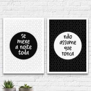 Kit 2 Quadros Casal Ronca E Se Mexe 33X24Cm - Com Vidro