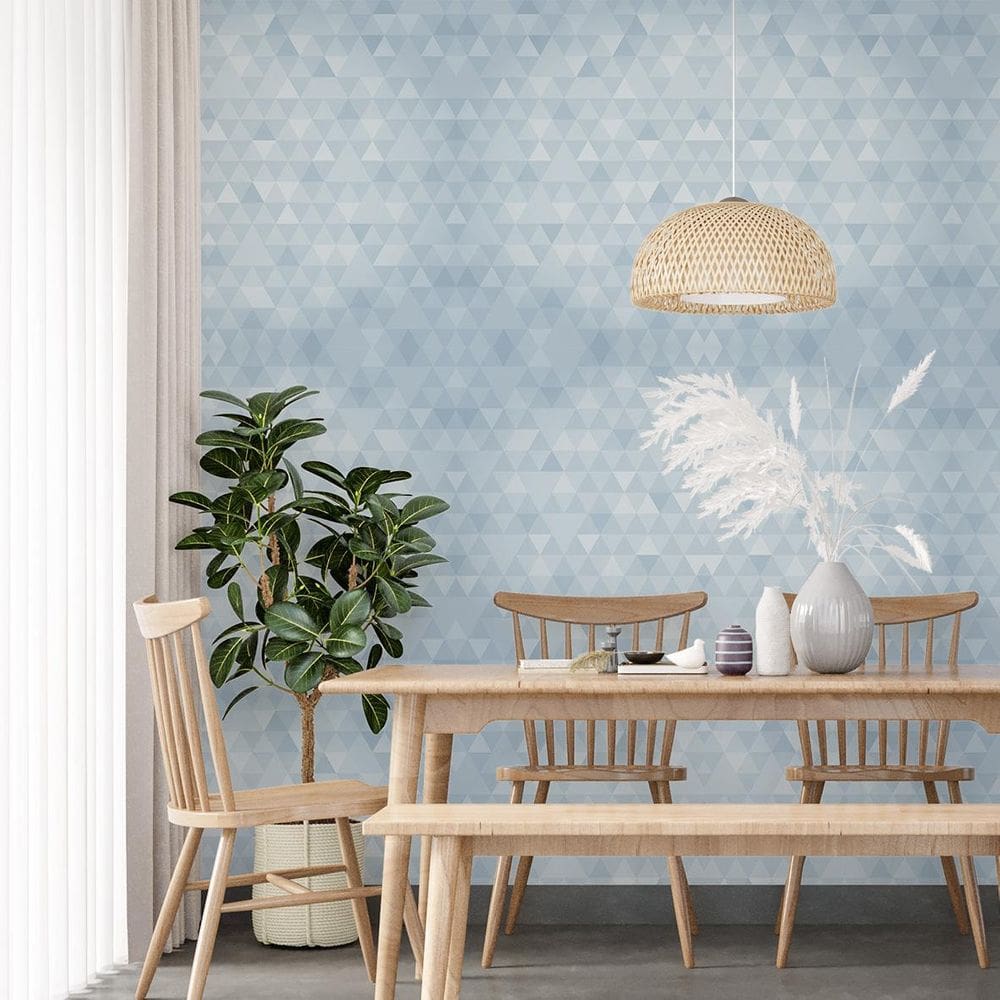 Kit 8 Rolos Papel De Parede Adesivo Triângulo Azul 3,0M