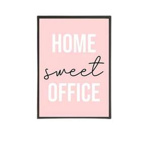 Quadro Home Sweet Office Rosa 45X34 Com Vidro Madeira Preta