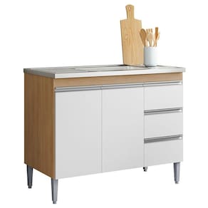 Balcão de Pia Andréia 100 cm Amêndoa Branco - AJL