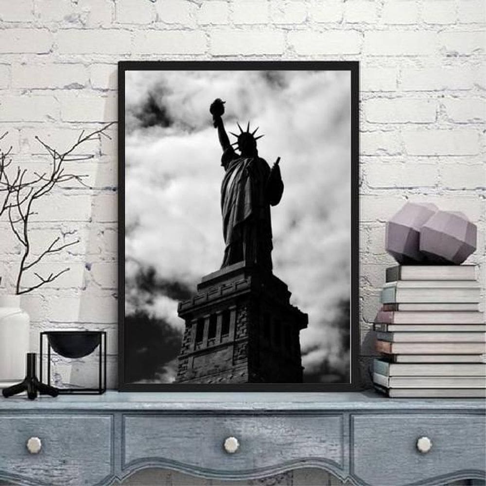 Quadro Fotografia Estátua Da Liberdade Preto Branca 24X18Cm