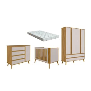 Quarto Bebe Moveis Peroba Berço 3x1, cômoda e Guarda Roupa Theo + colchao