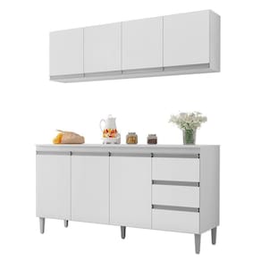Kit De Cozinha Andréia Balcão 160cm Branco Com Tampo Mdp E Aéreo - Ajl Móveis Branco