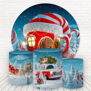 Painel Redondo E Capas Tecido Sublimado Natal Fkpc-1024
