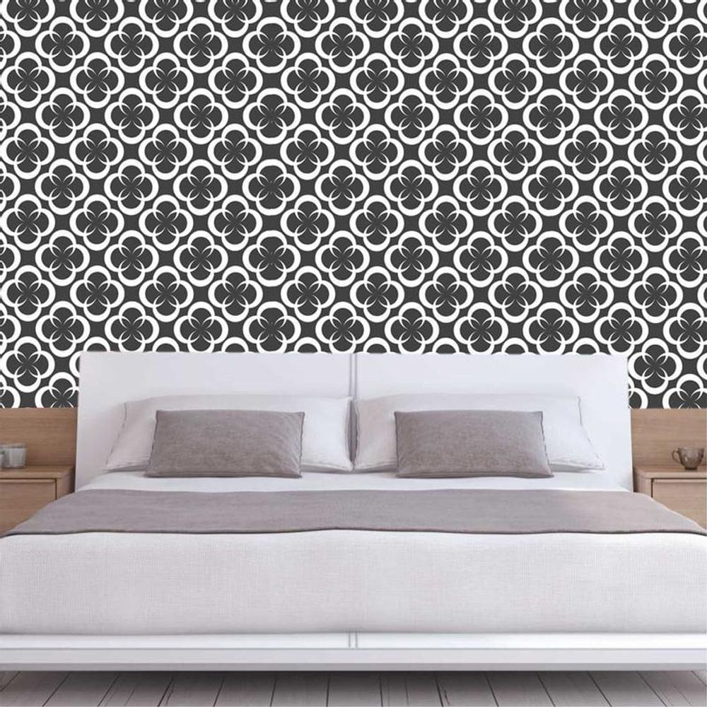 Papel De Parede Preto E Círculos Brancos Adesivo Sala Quarto